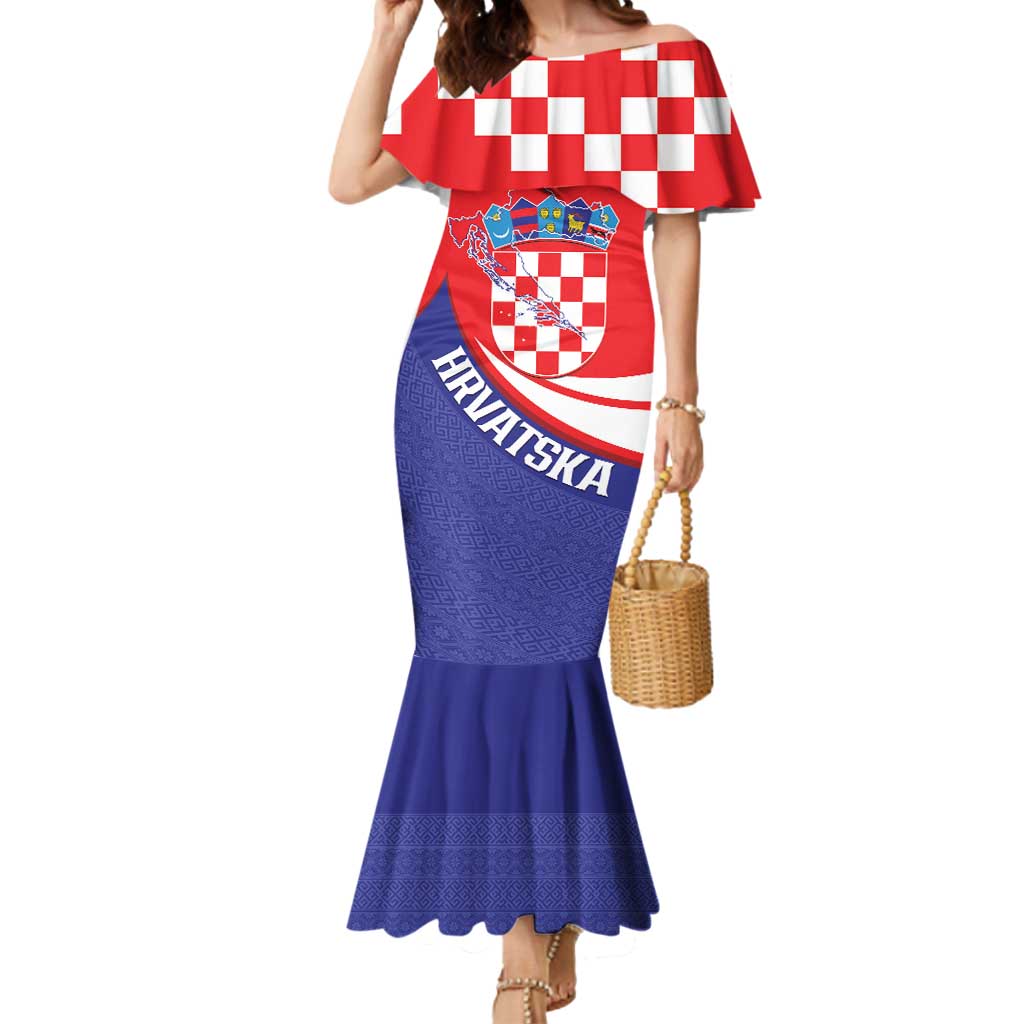 Croatia National Day Mermaid Dress Hrvatska Checkerboard With Slavic Pattern