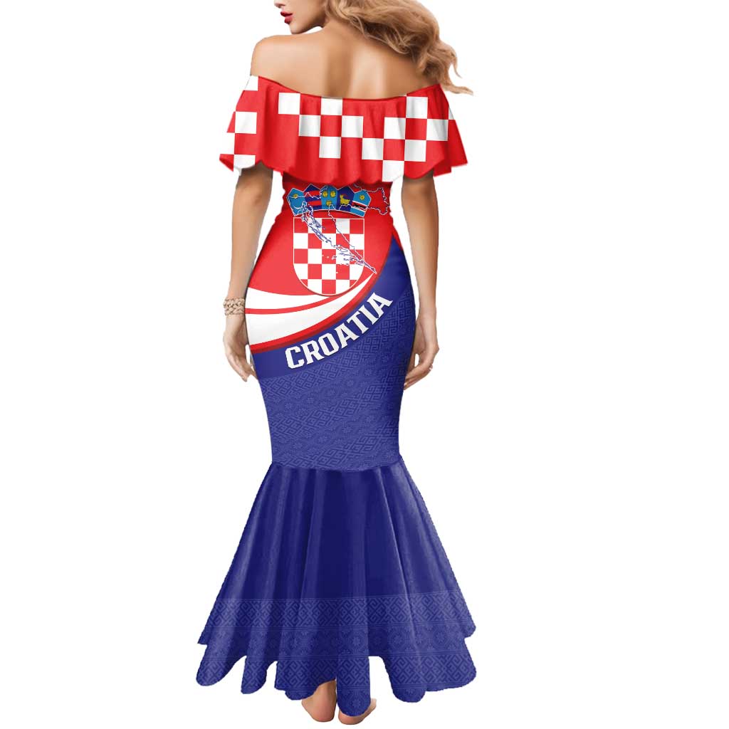 Croatia National Day Mermaid Dress Hrvatska Checkerboard With Slavic Pattern