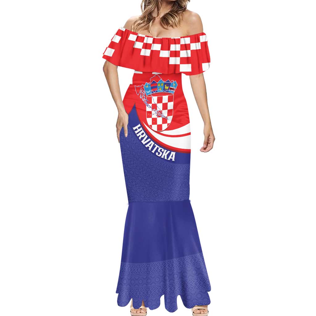 Croatia National Day Mermaid Dress Hrvatska Checkerboard With Slavic Pattern