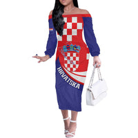 Croatia National Day Off The Shoulder Long Sleeve Dress Hrvatska Checkerboard With Slavic Pattern