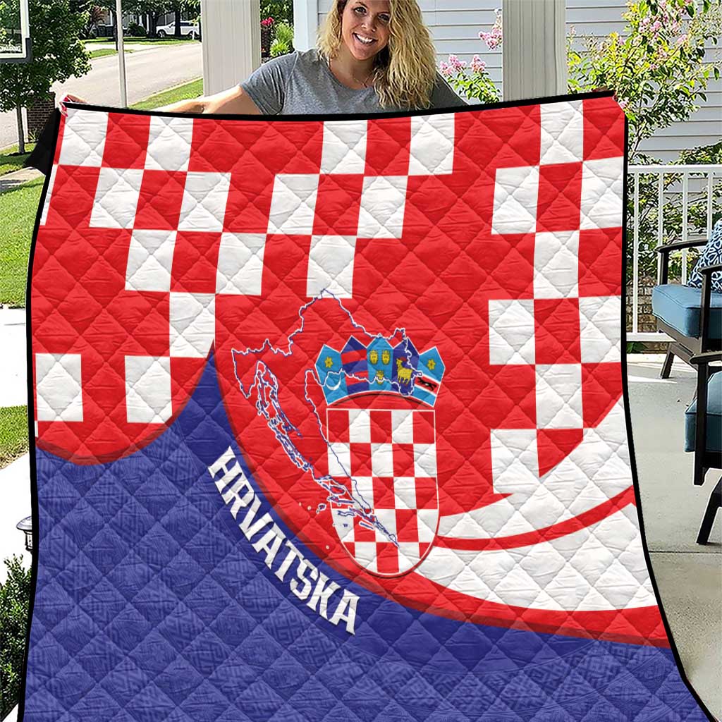 Croatia National Day Quilt Hrvatska Checkerboard With Slavic Pattern