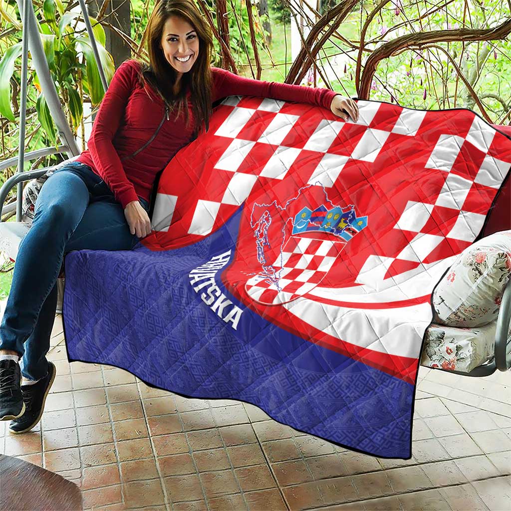 Croatia National Day Quilt Hrvatska Checkerboard With Slavic Pattern