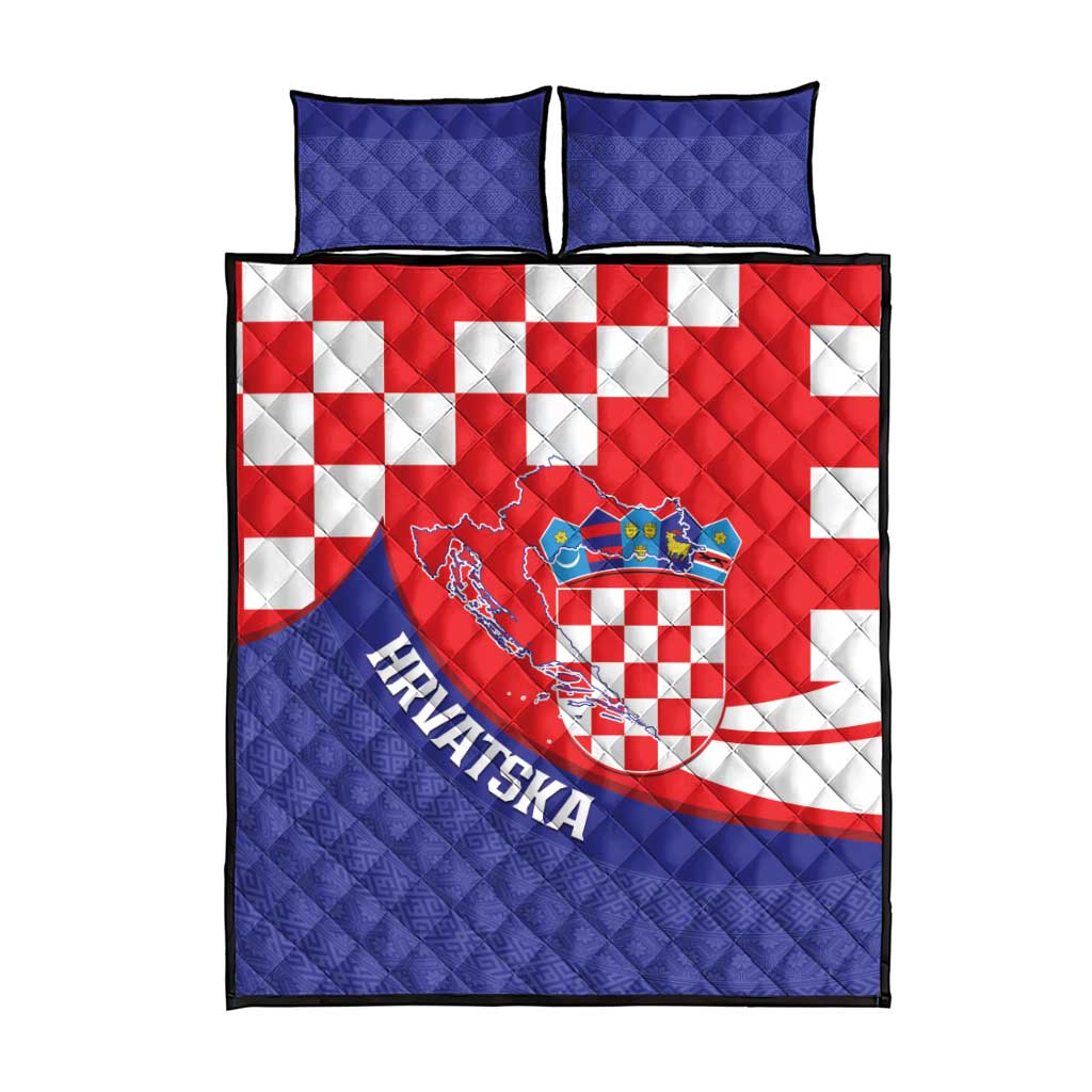 Croatia National Day Quilt Bed Set Hrvatska Checkerboard With Slavic Pattern