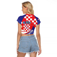 Croatia National Day Raglan Cropped T Shirt Hrvatska Checkerboard With Slavic Pattern