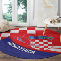 Croatia National Day Round Carpet Hrvatska Checkerboard With Slavic Pattern