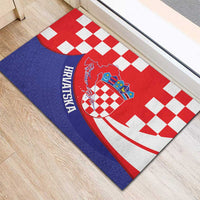Croatia National Day Rubber Doormat Hrvatska Checkerboard With Slavic Pattern