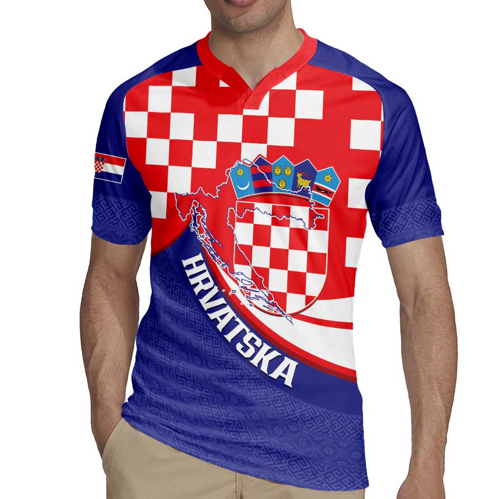 Croatia National Day Rugby Jersey Hrvatska Checkerboard With Slavic Pattern