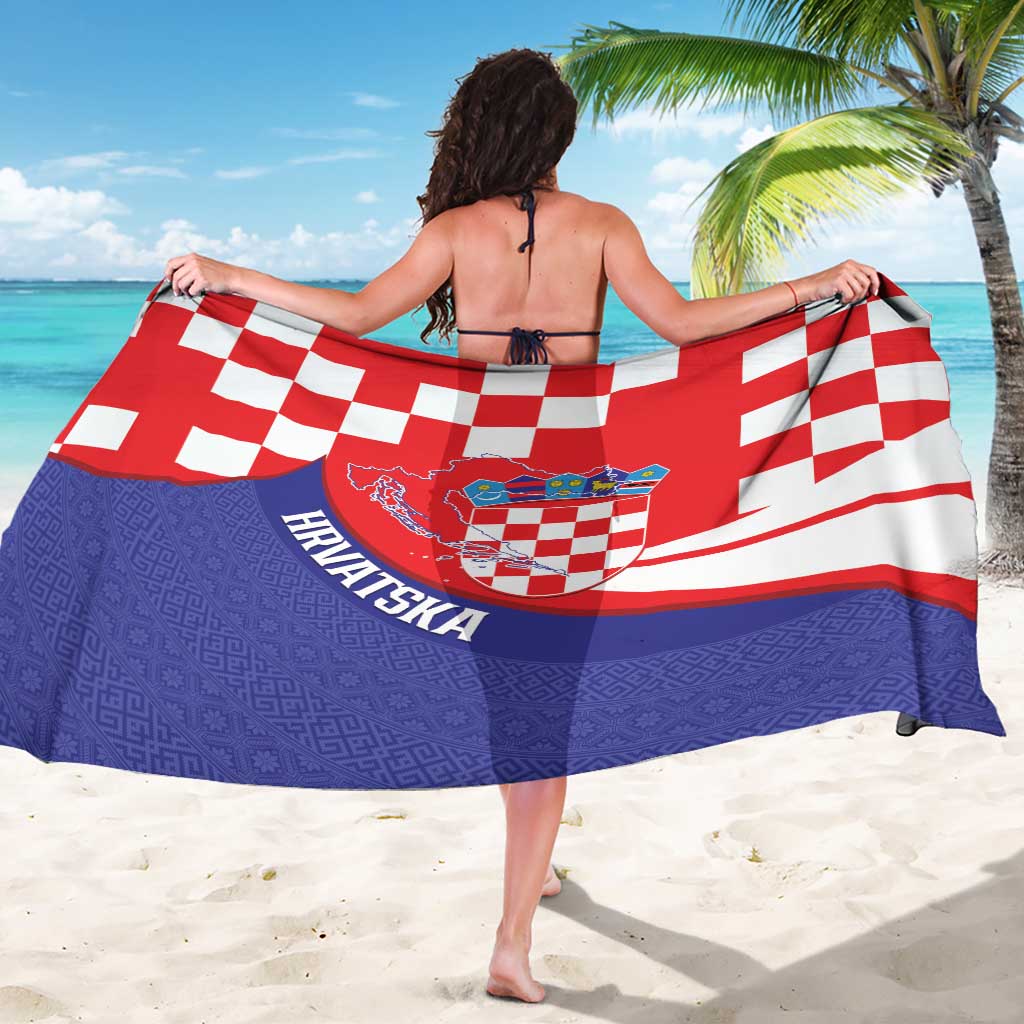 Croatia National Day Sarong Hrvatska Checkerboard With Slavic Pattern