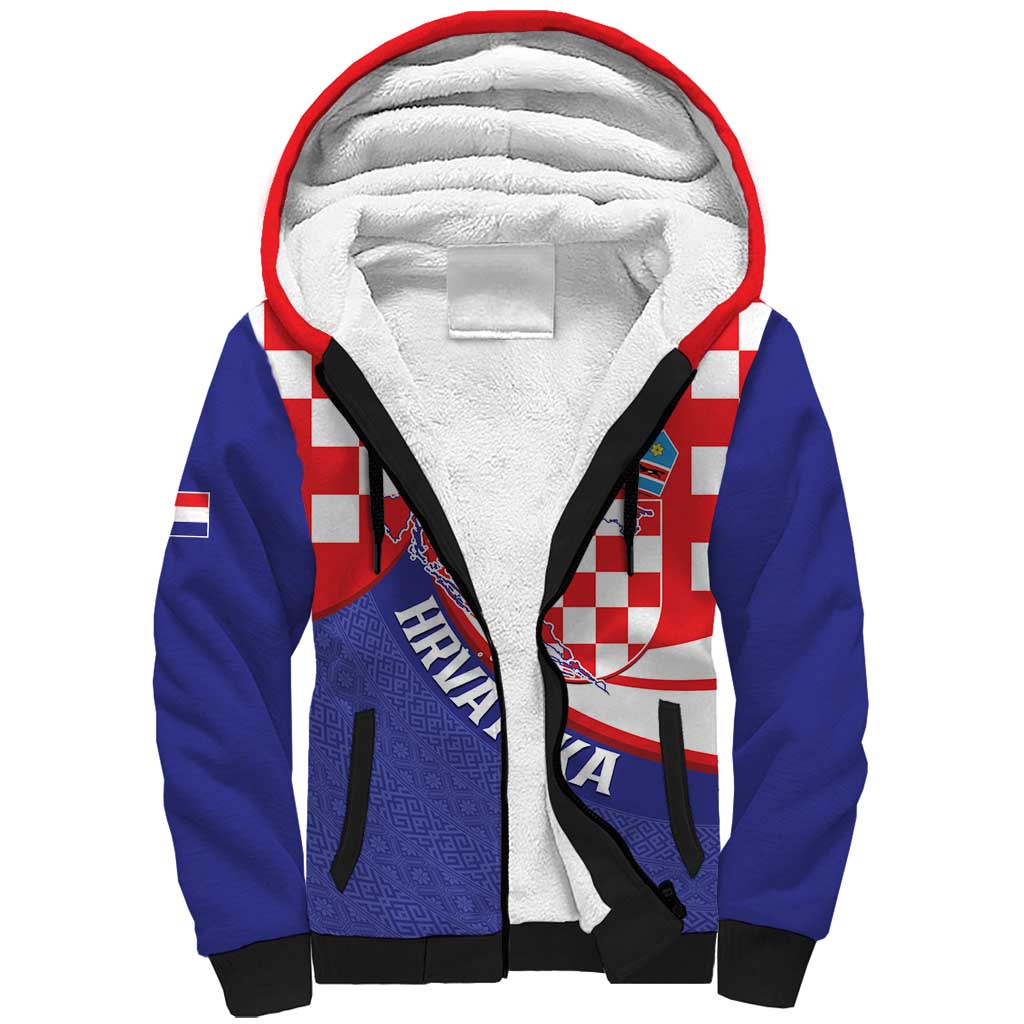 Croatia National Day Sherpa Hoodie Hrvatska Checkerboard With Slavic Pattern