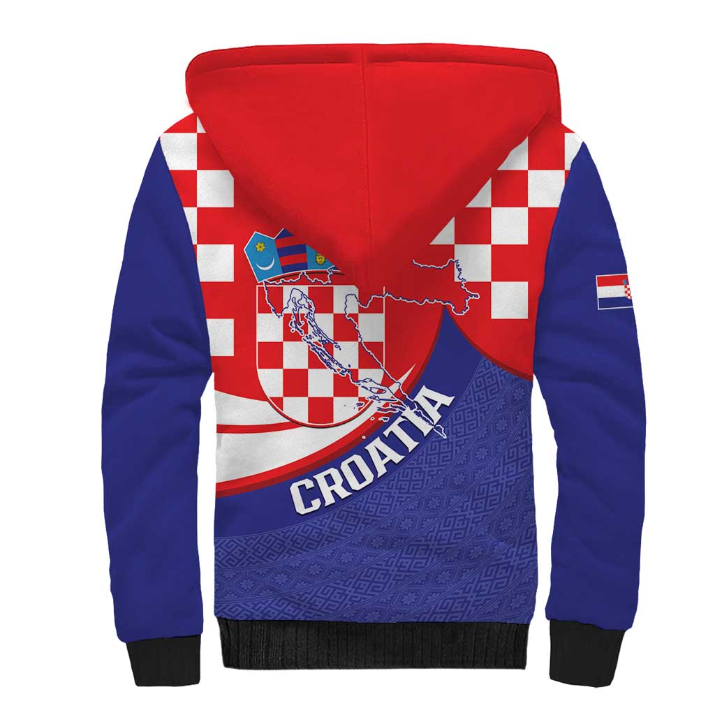Croatia National Day Sherpa Hoodie Hrvatska Checkerboard With Slavic Pattern