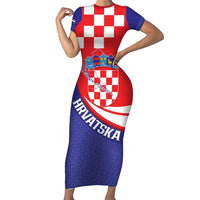 Croatia National Day Short Sleeve Bodycon Dress Hrvatska Checkerboard With Slavic Pattern