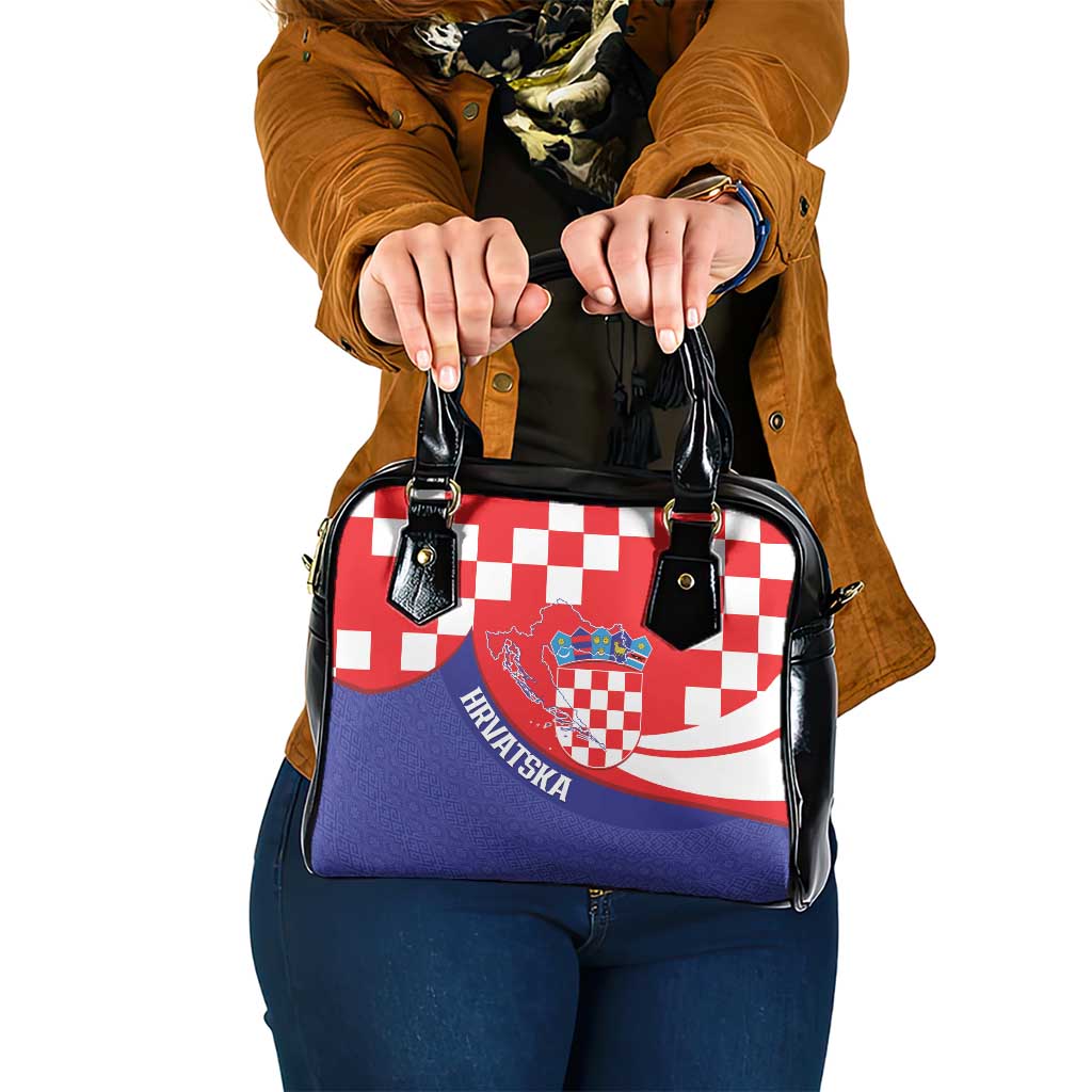 Croatia National Day Shoulder Handbag Hrvatska Checkerboard With Slavic Pattern