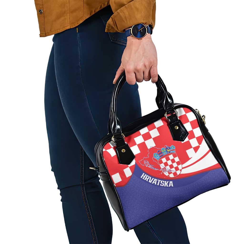 Croatia National Day Shoulder Handbag Hrvatska Checkerboard With Slavic Pattern