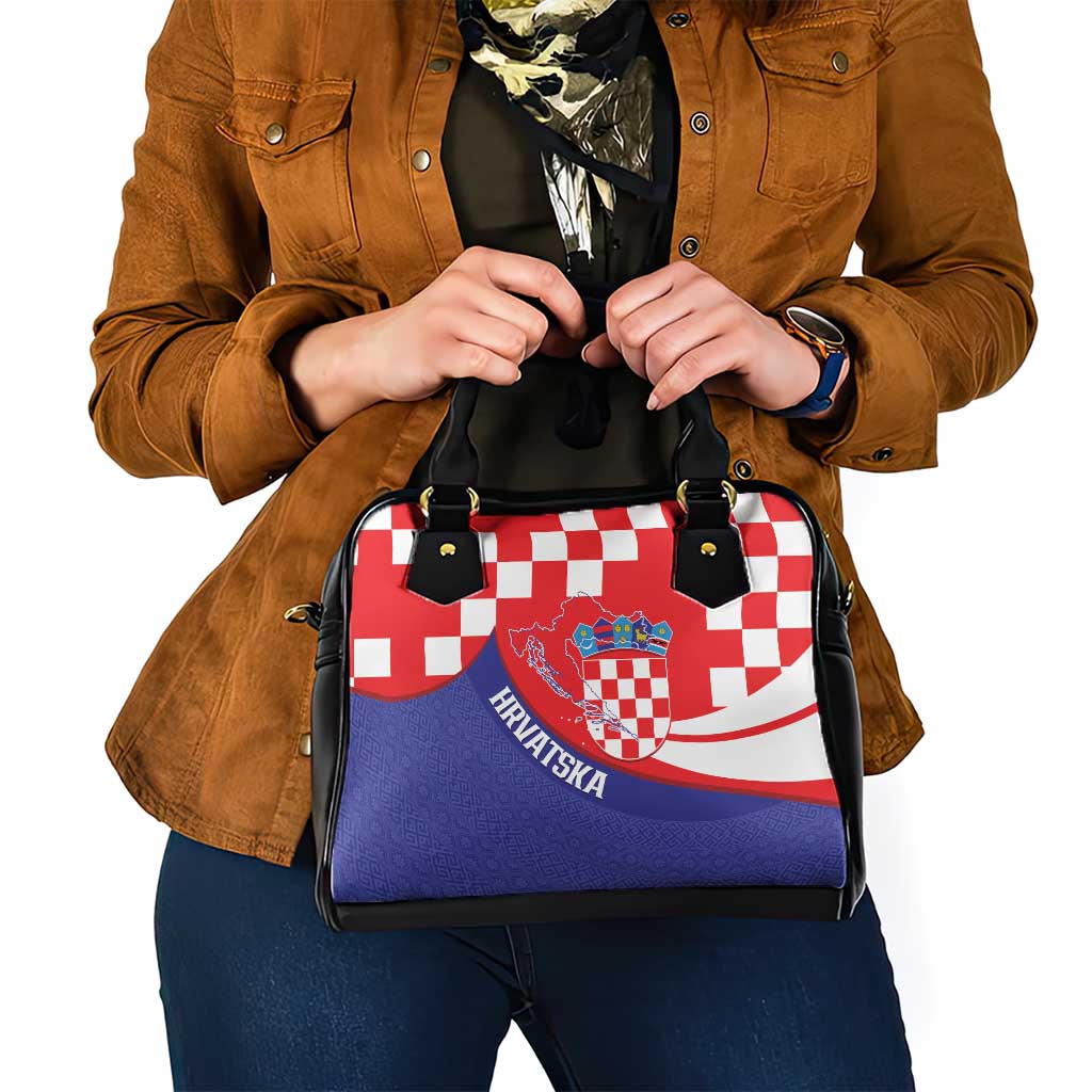 Croatia National Day Shoulder Handbag Hrvatska Checkerboard With Slavic Pattern