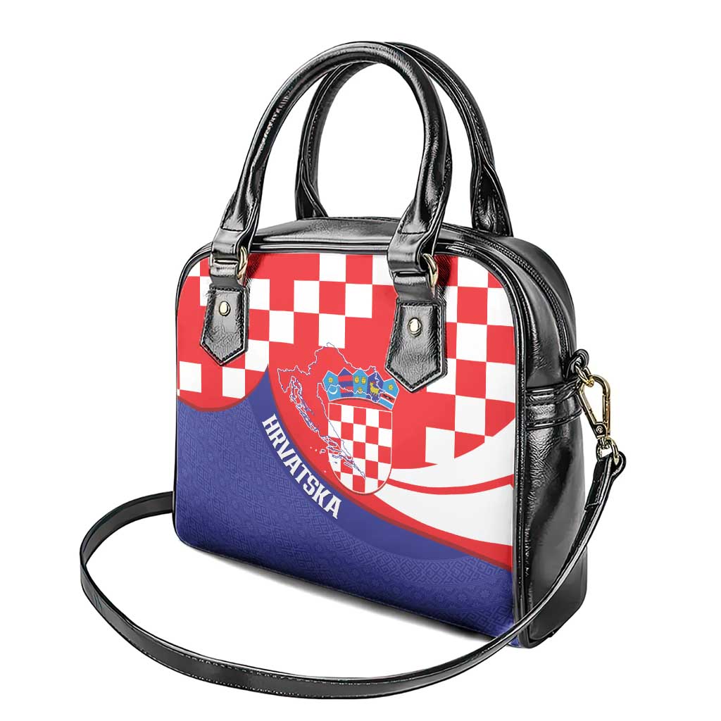Croatia National Day Shoulder Handbag Hrvatska Checkerboard With Slavic Pattern