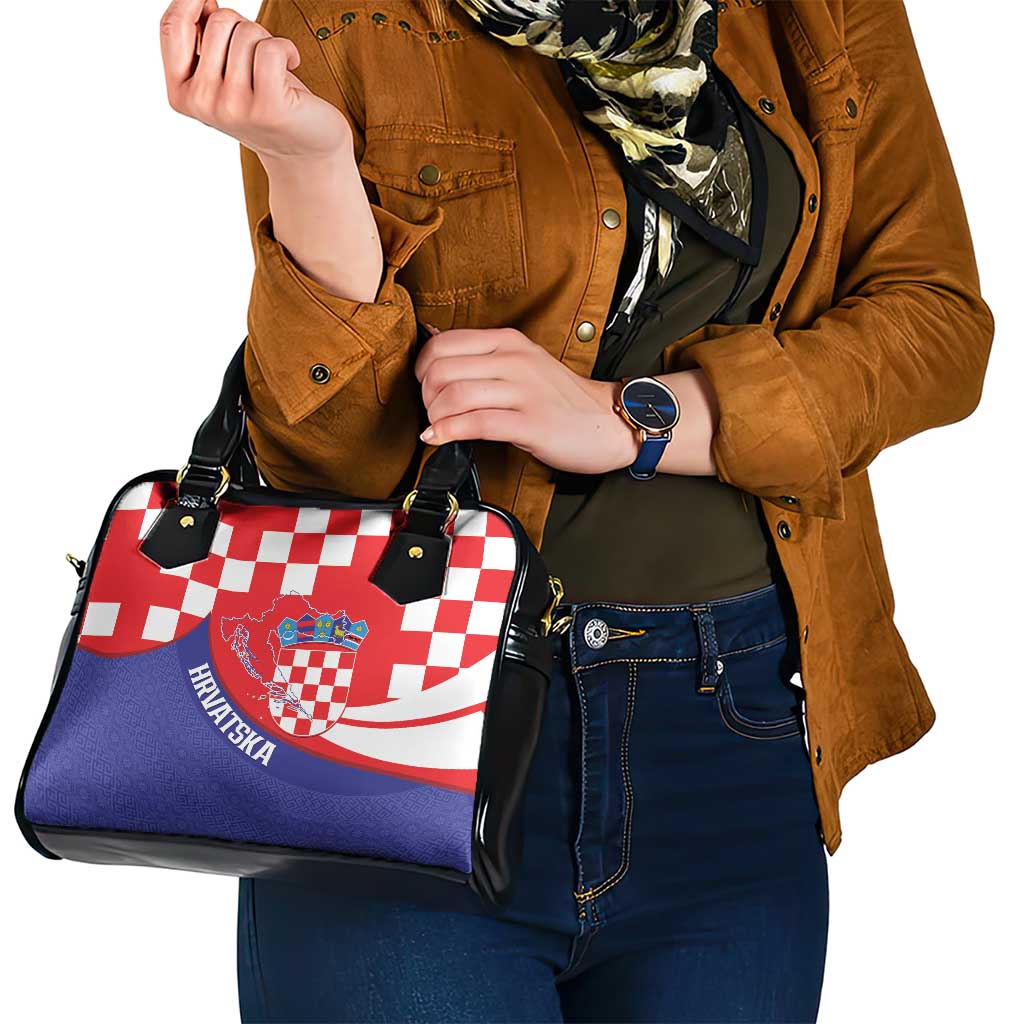 Croatia National Day Shoulder Handbag Hrvatska Checkerboard With Slavic Pattern