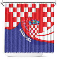 Croatia National Day Shower Curtain Hrvatska Checkerboard With Slavic Pattern