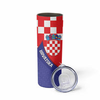 Croatia National Day Skinny Tumbler Hrvatska Checkerboard With Slavic Pattern