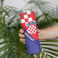 Croatia National Day Skinny Tumbler Hrvatska Checkerboard With Slavic Pattern