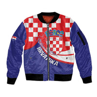 Croatia National Day Sleeve Zip Bomber Jacket Hrvatska Checkerboard With Slavic Pattern