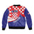 Croatia National Day Sleeve Zip Bomber Jacket Hrvatska Checkerboard With Slavic Pattern