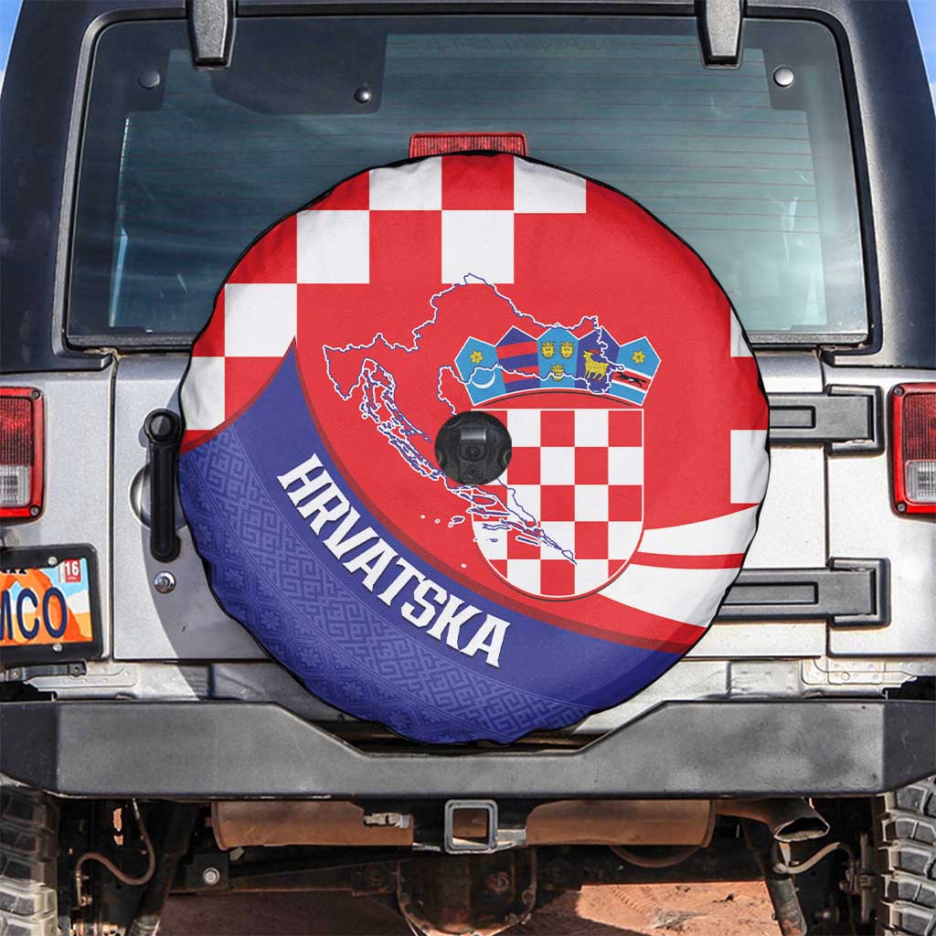 Croatia National Day Spare Tire Cover Hrvatska Checkerboard With Slavic Pattern