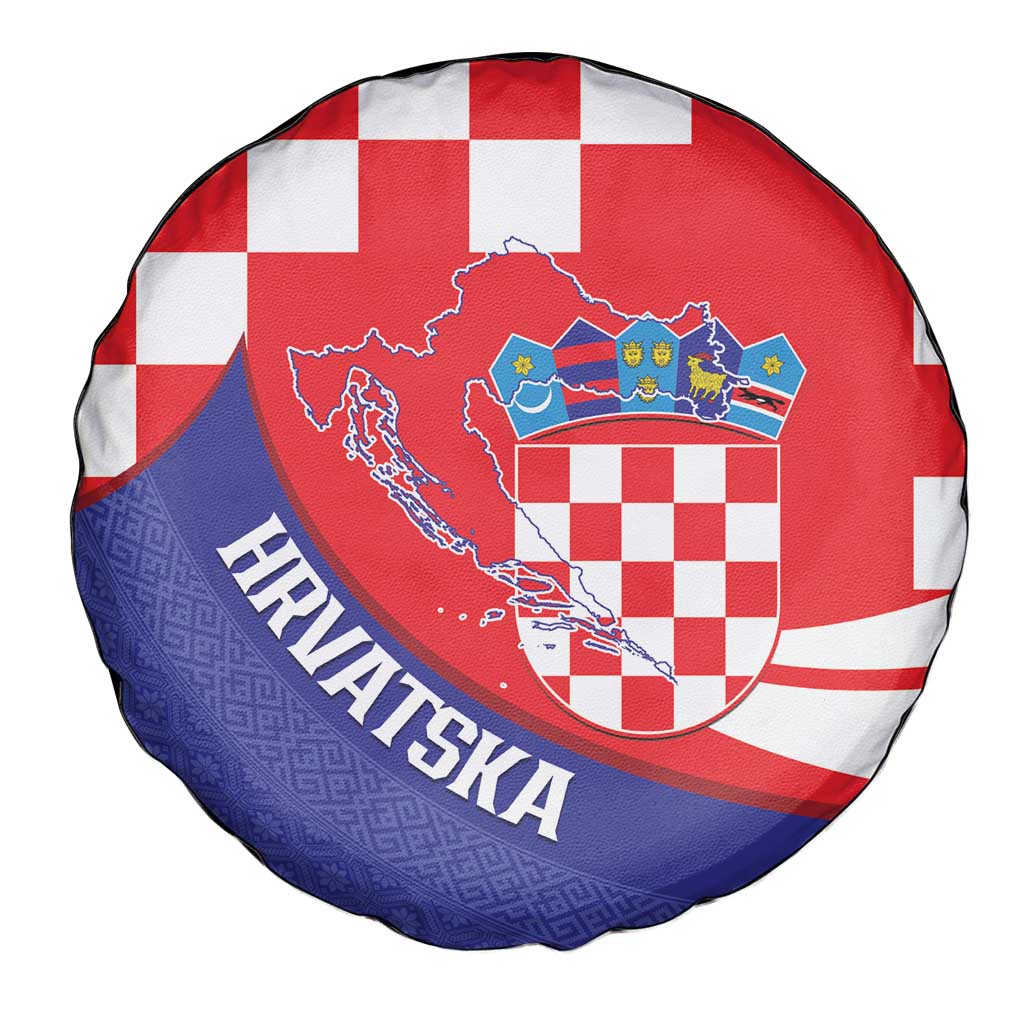 Croatia National Day Spare Tire Cover Hrvatska Checkerboard With Slavic Pattern