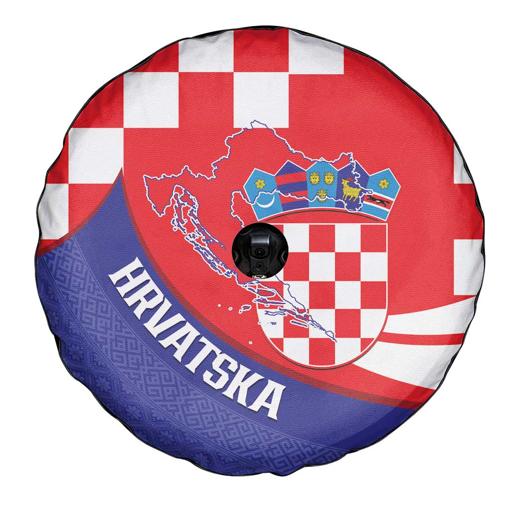 Croatia National Day Spare Tire Cover Hrvatska Checkerboard With Slavic Pattern