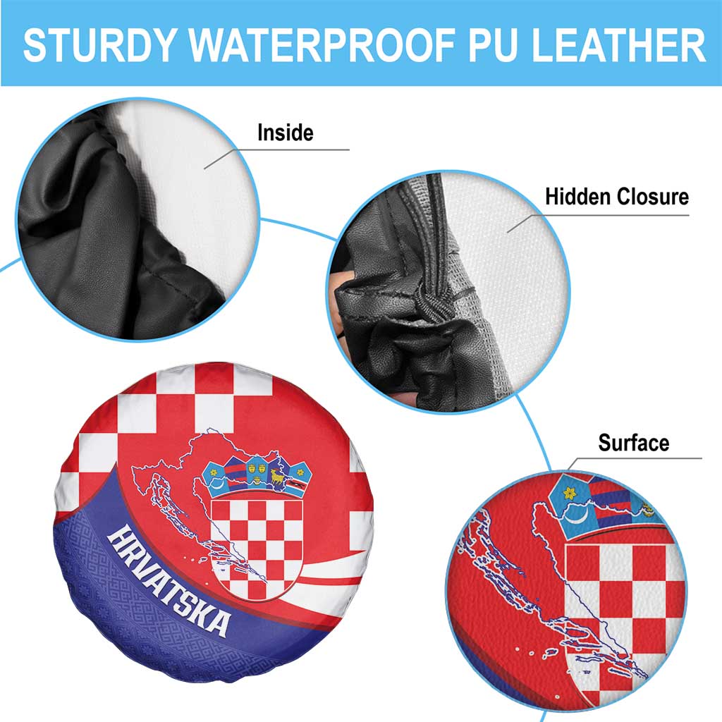 Croatia National Day Spare Tire Cover Hrvatska Checkerboard With Slavic Pattern