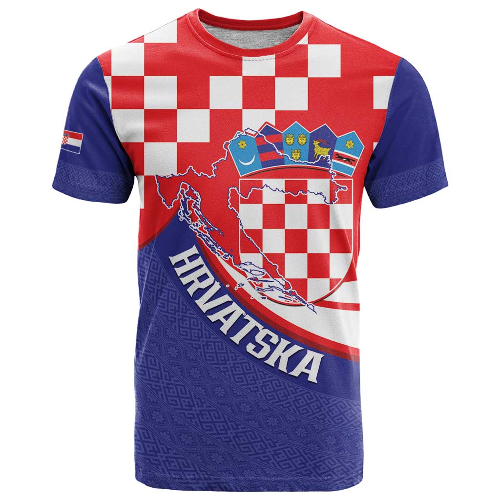 Croatia National Day T Shirt Hrvatska Checkerboard With Slavic Pattern
