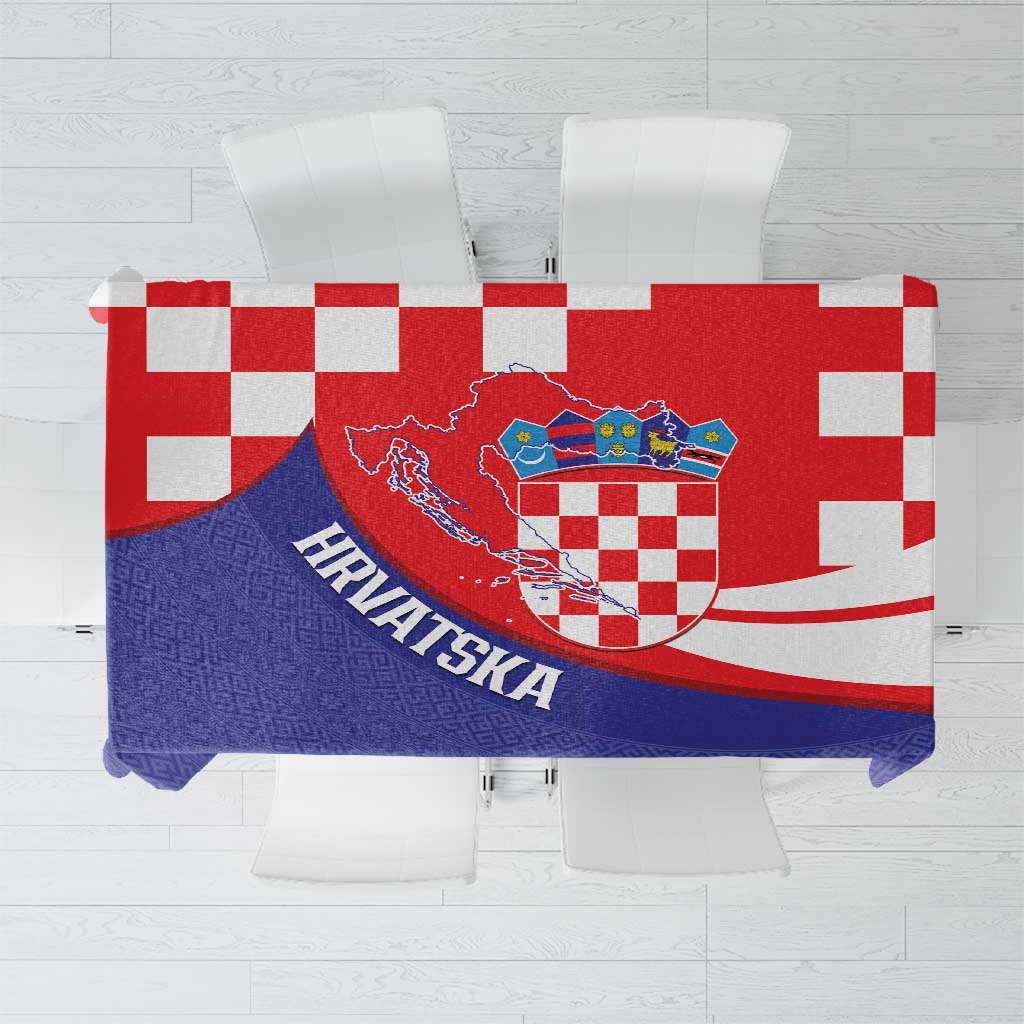 Croatia National Day Tablecloth Hrvatska Checkerboard With Slavic Pattern