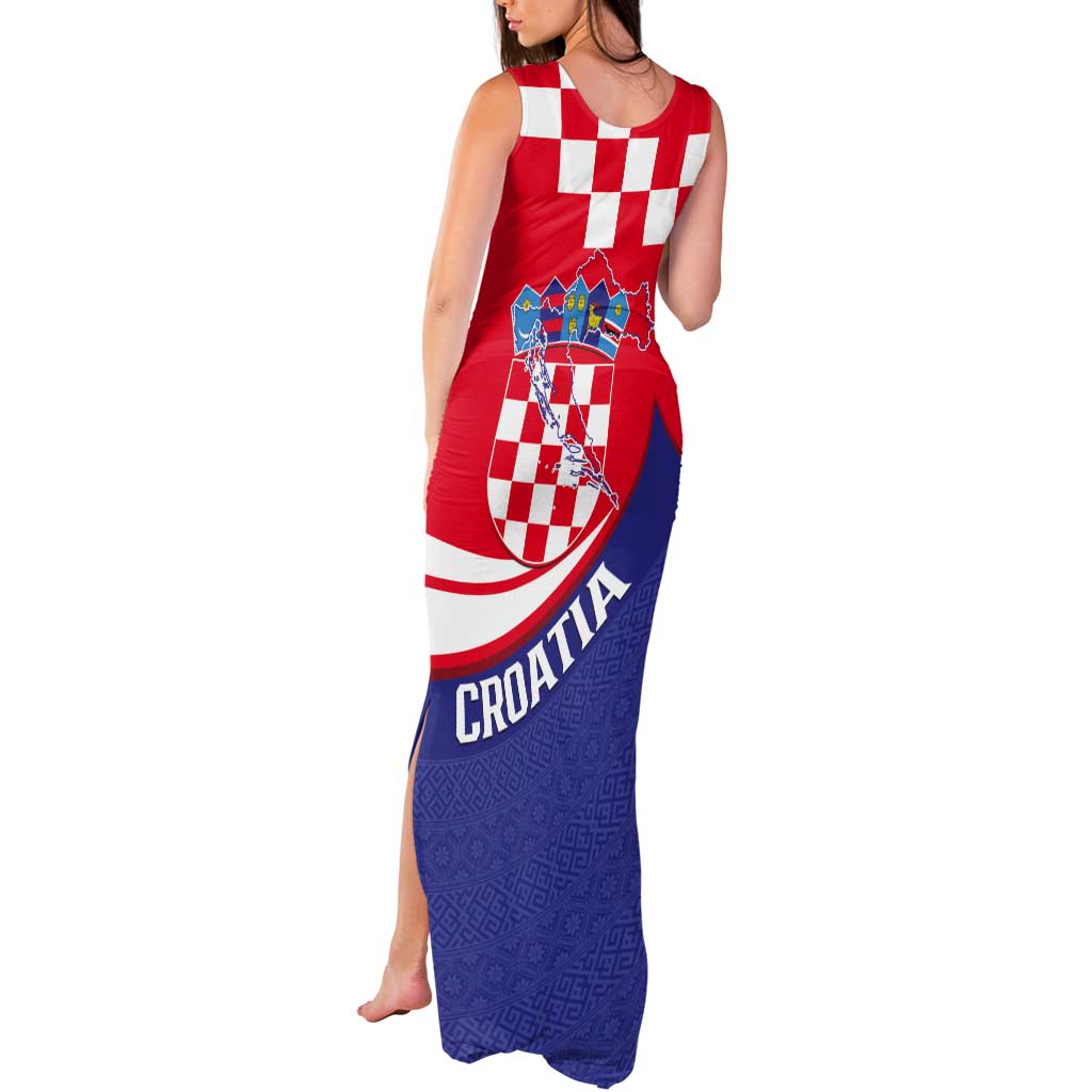 Croatia National Day Tank Maxi Dress Hrvatska Checkerboard With Slavic Pattern
