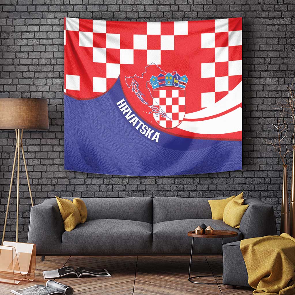 Croatia National Day Tapestry Hrvatska Checkerboard With Slavic Pattern