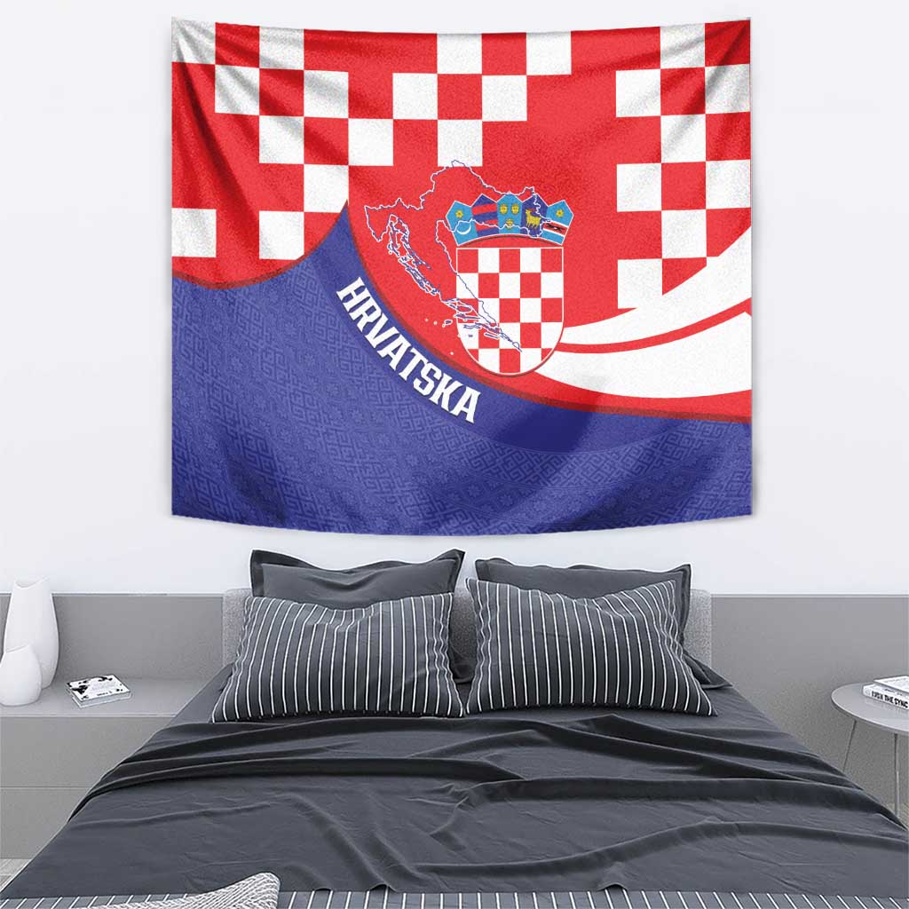 Croatia National Day Tapestry Hrvatska Checkerboard With Slavic Pattern