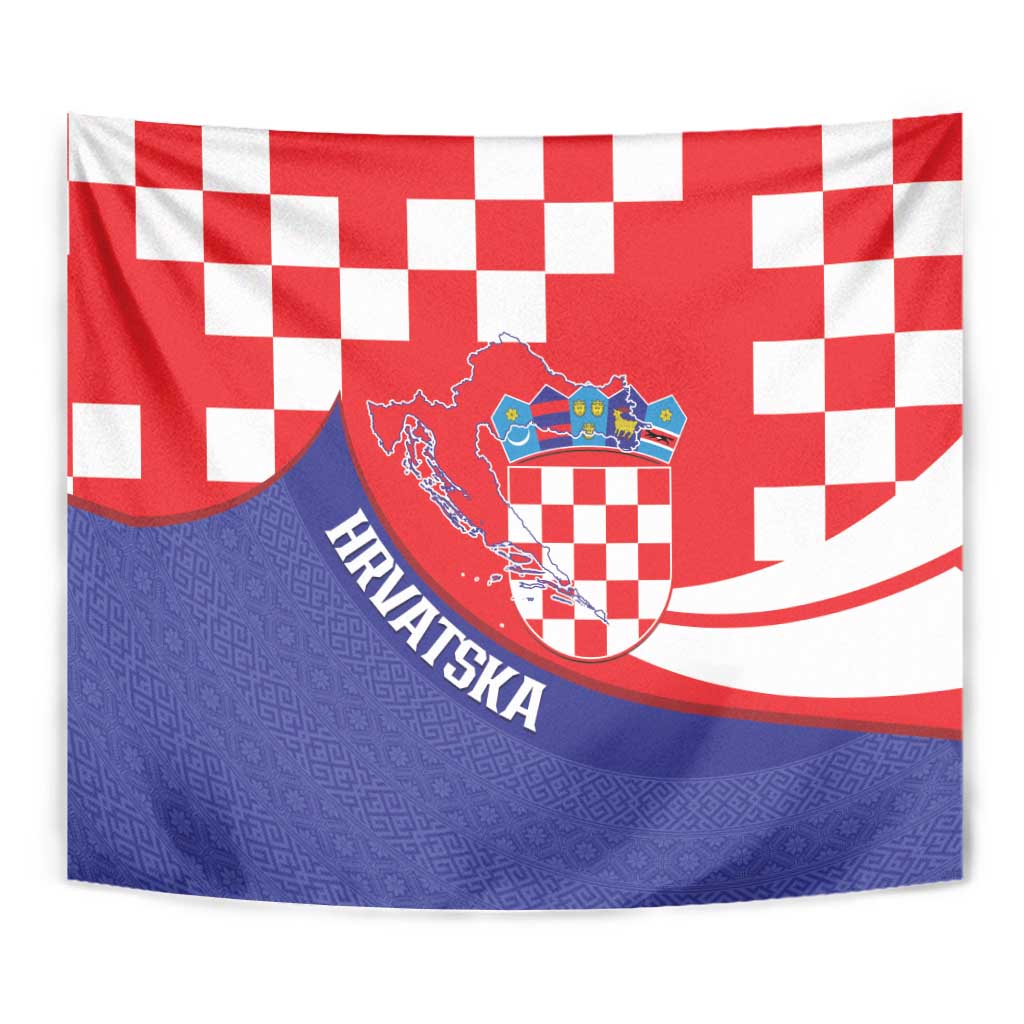 Croatia National Day Tapestry Hrvatska Checkerboard With Slavic Pattern