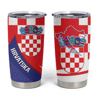 Croatia National Day Tumbler Cup Hrvatska Checkerboard With Slavic Pattern