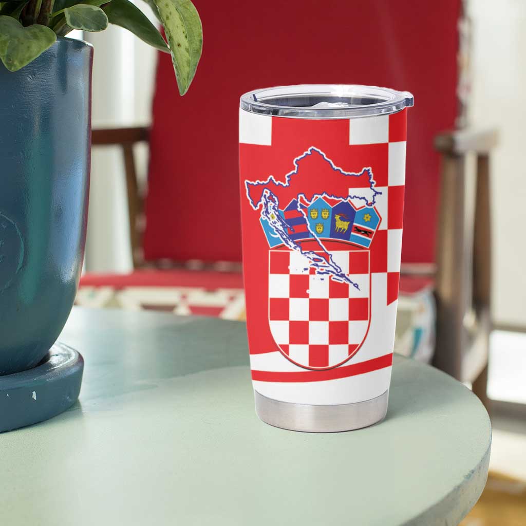 Croatia National Day Tumbler Cup Hrvatska Checkerboard With Slavic Pattern