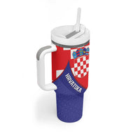 Croatia National Day Tumbler With Handle Hrvatska Checkerboard With Slavic Pattern