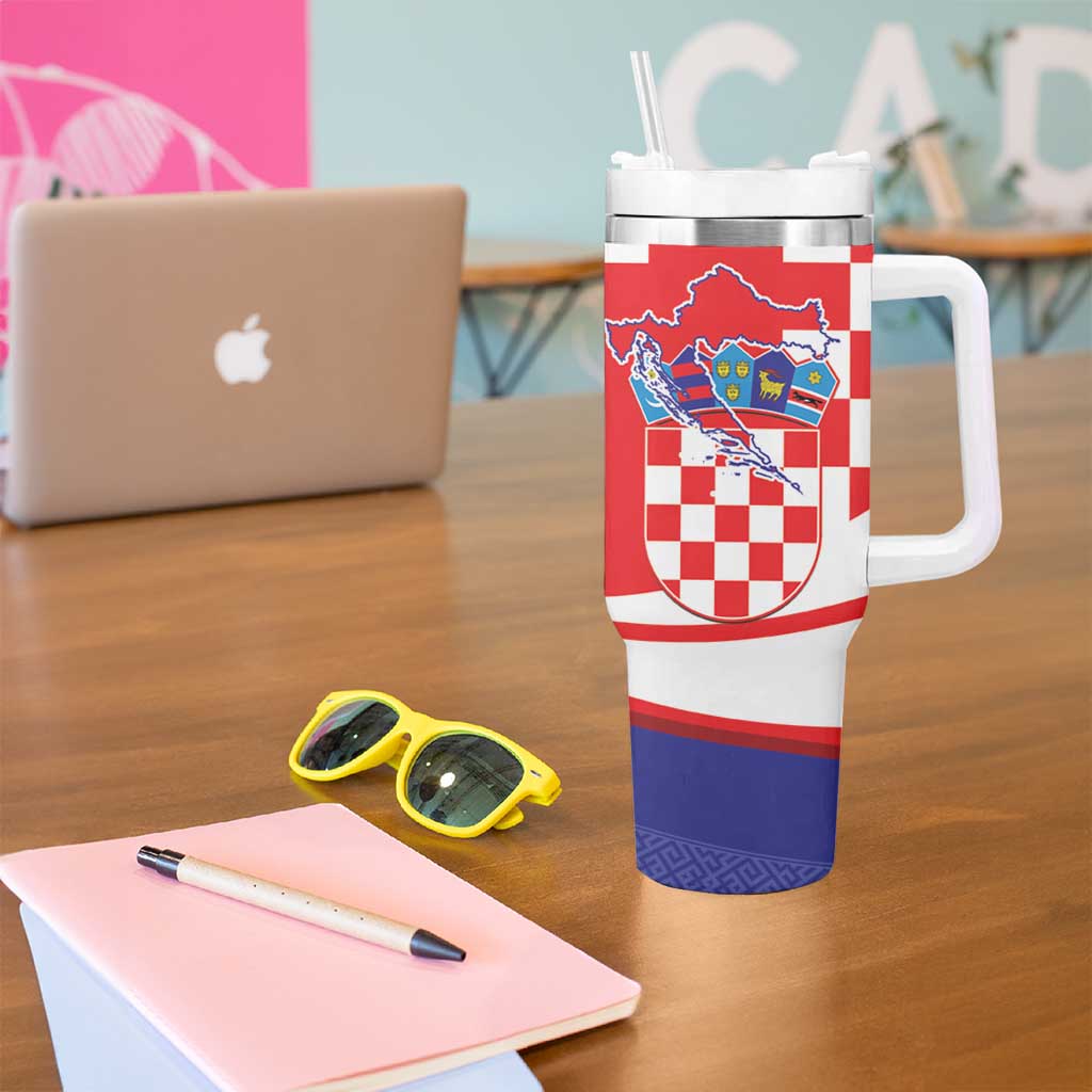 Croatia National Day Tumbler With Handle Hrvatska Checkerboard With Slavic Pattern