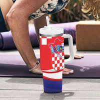 Croatia National Day Tumbler With Handle Hrvatska Checkerboard With Slavic Pattern