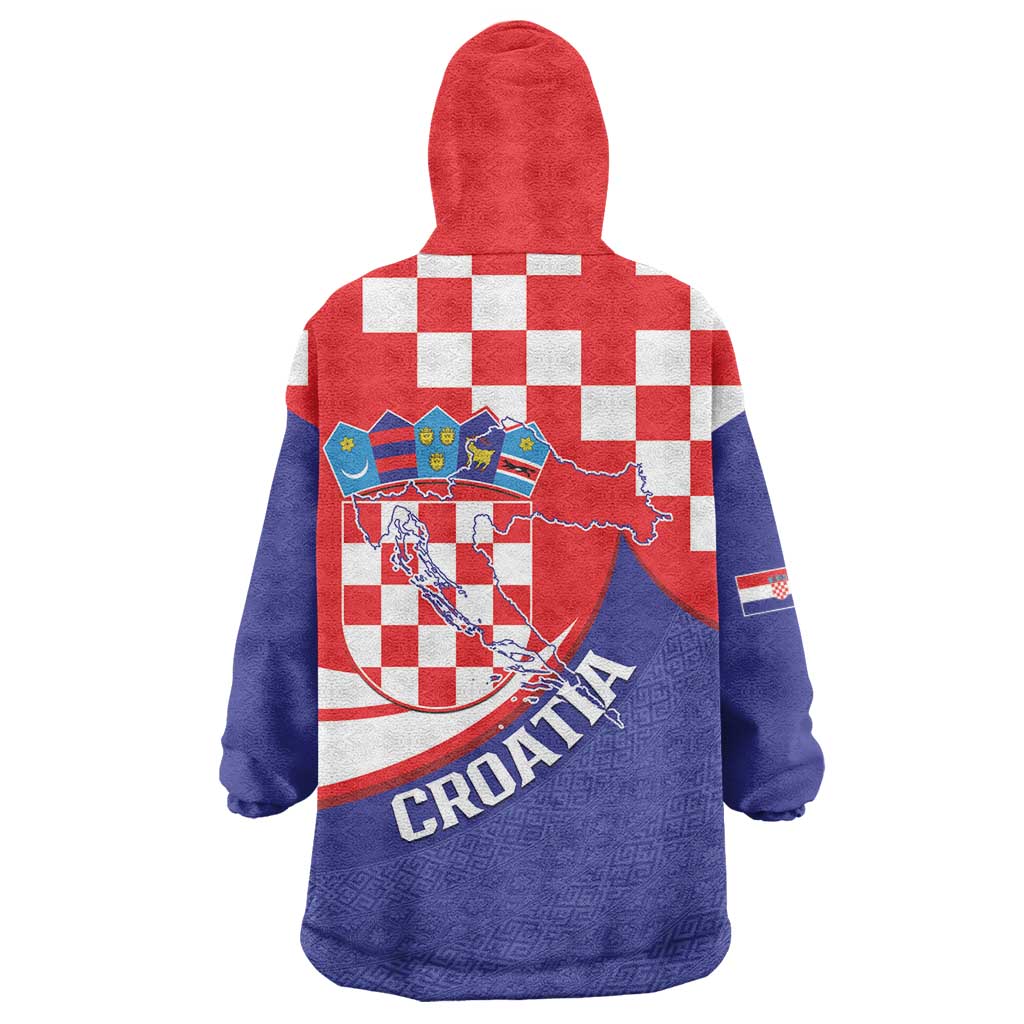 Croatia National Day Wearable Blanket Hoodie Hrvatska Checkerboard With Slavic Pattern