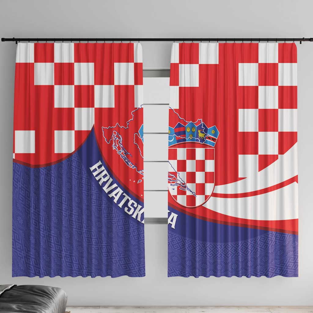 Croatia National Day Window Curtain Hrvatska Checkerboard With Slavic Pattern