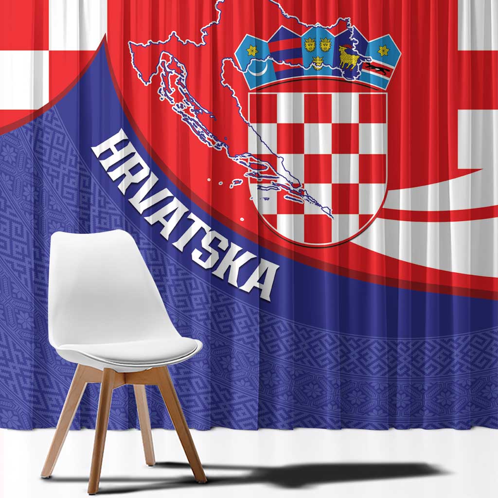 Croatia National Day Window Curtain Hrvatska Checkerboard With Slavic Pattern