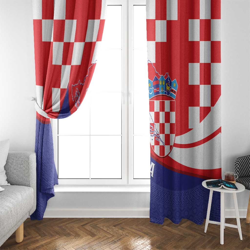 Croatia National Day Window Curtain Hrvatska Checkerboard With Slavic Pattern