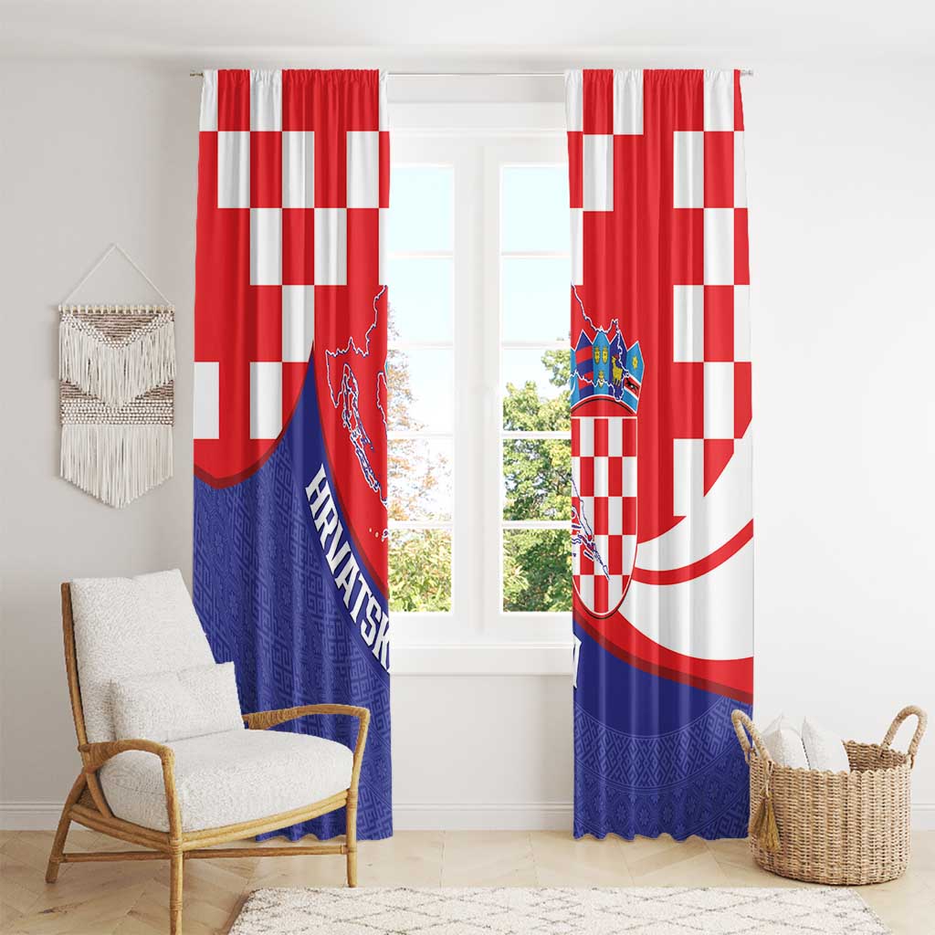 Croatia National Day Window Curtain Hrvatska Checkerboard With Slavic Pattern