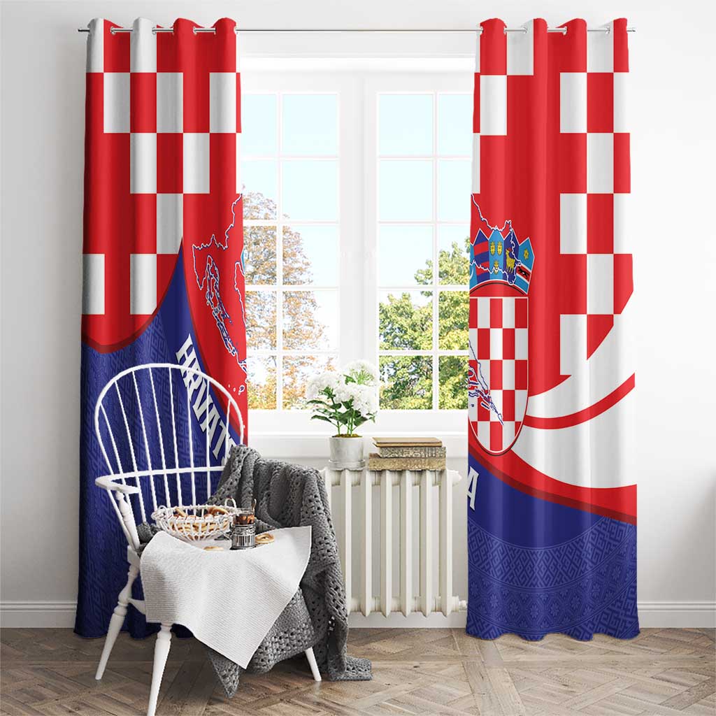 Croatia National Day Window Curtain Hrvatska Checkerboard With Slavic Pattern