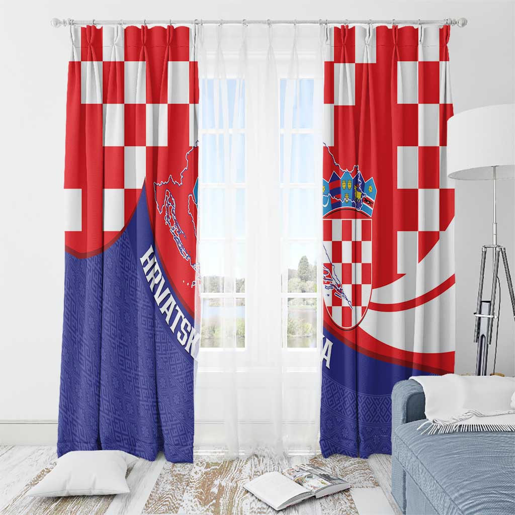 Croatia National Day Window Curtain Hrvatska Checkerboard With Slavic Pattern