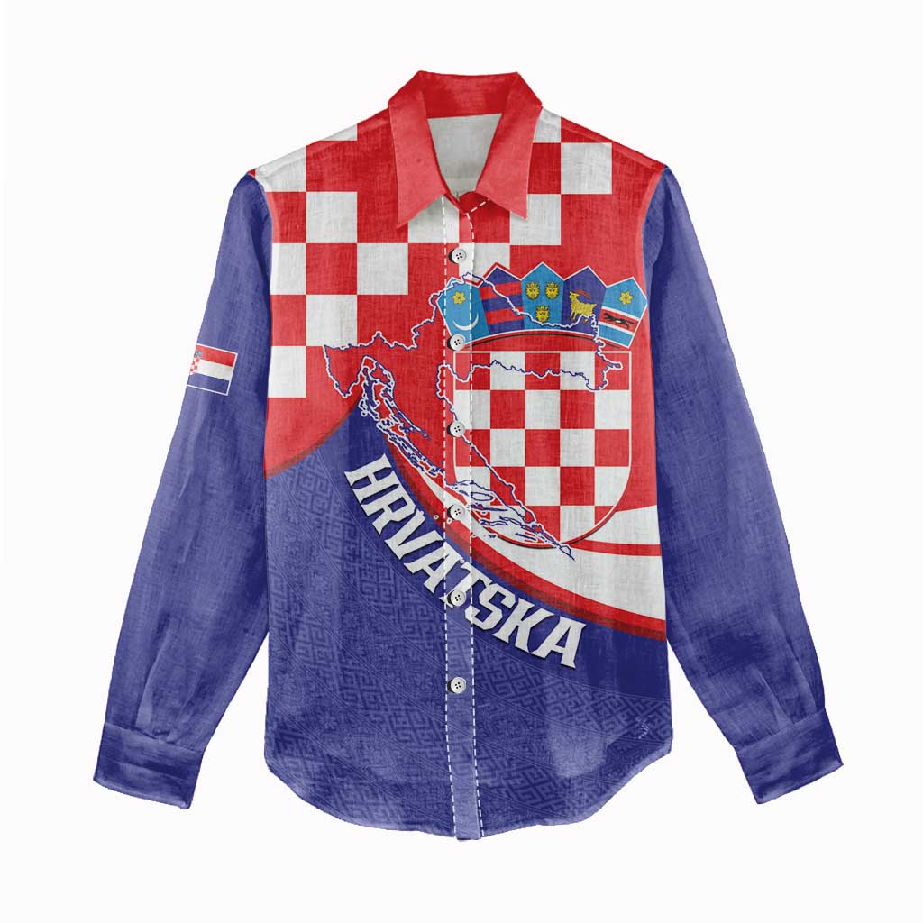 Croatia National Day Women Casual Shirt Hrvatska Checkerboard With Slavic Pattern