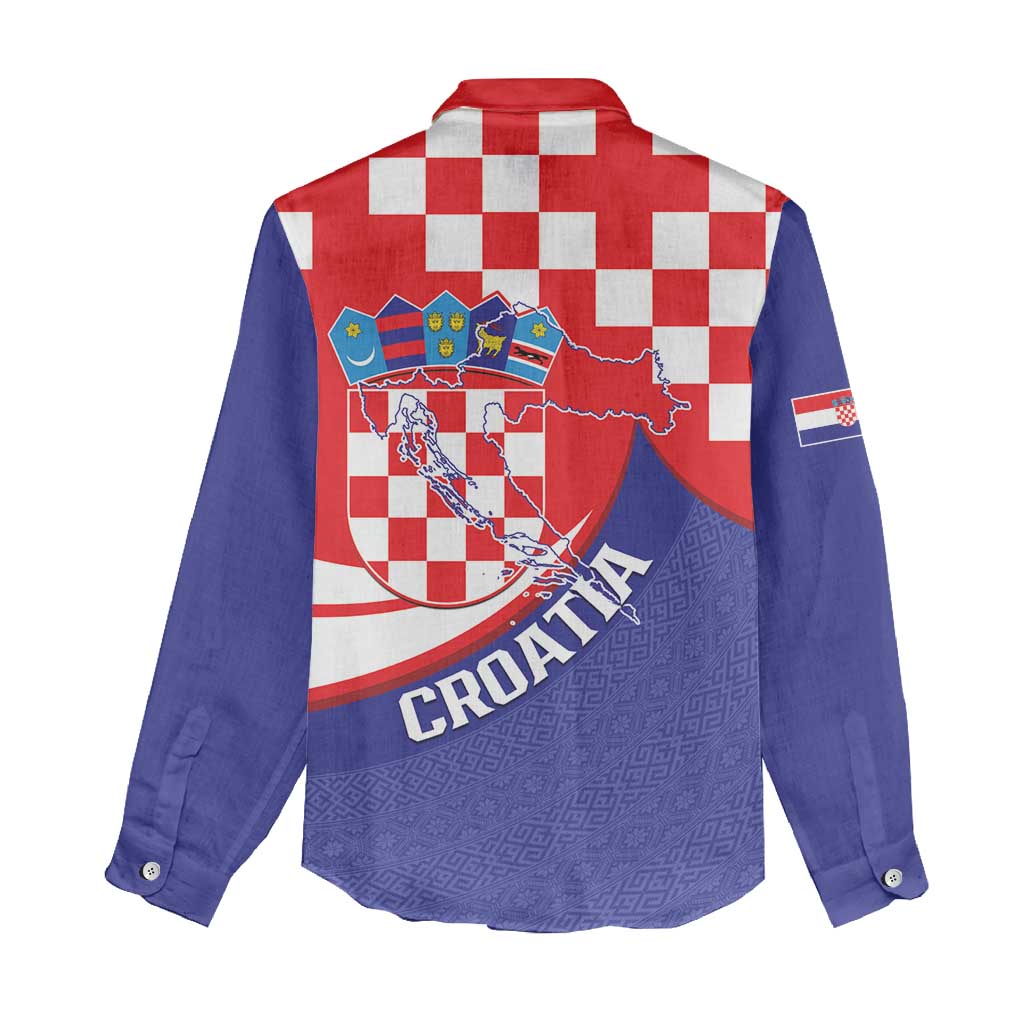 Croatia National Day Women Casual Shirt Hrvatska Checkerboard With Slavic Pattern