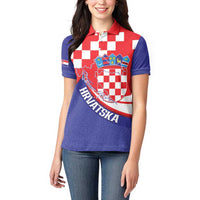 Croatia National Day Women Polo Shirt Hrvatska Checkerboard With Slavic Pattern